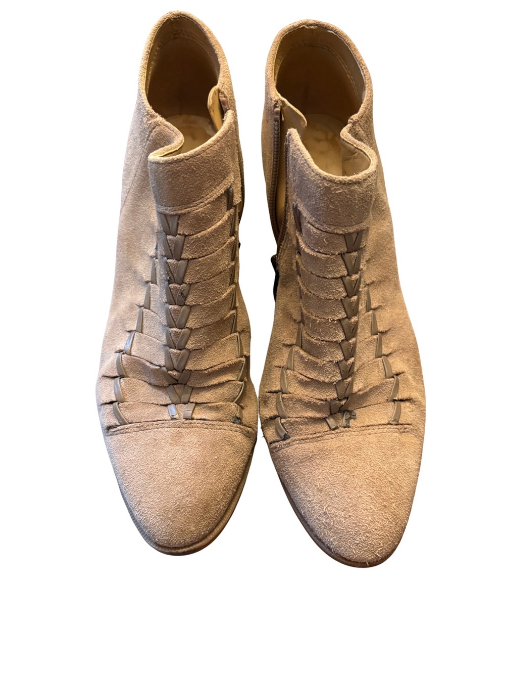 Franco Sarto Woven Suede Ankle Boots in Beige Taupe